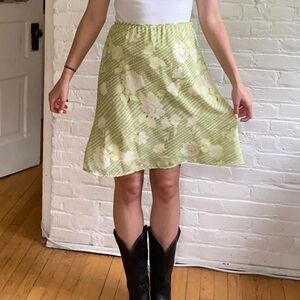 Green Floral and Checkered Y2K Midi Skirt